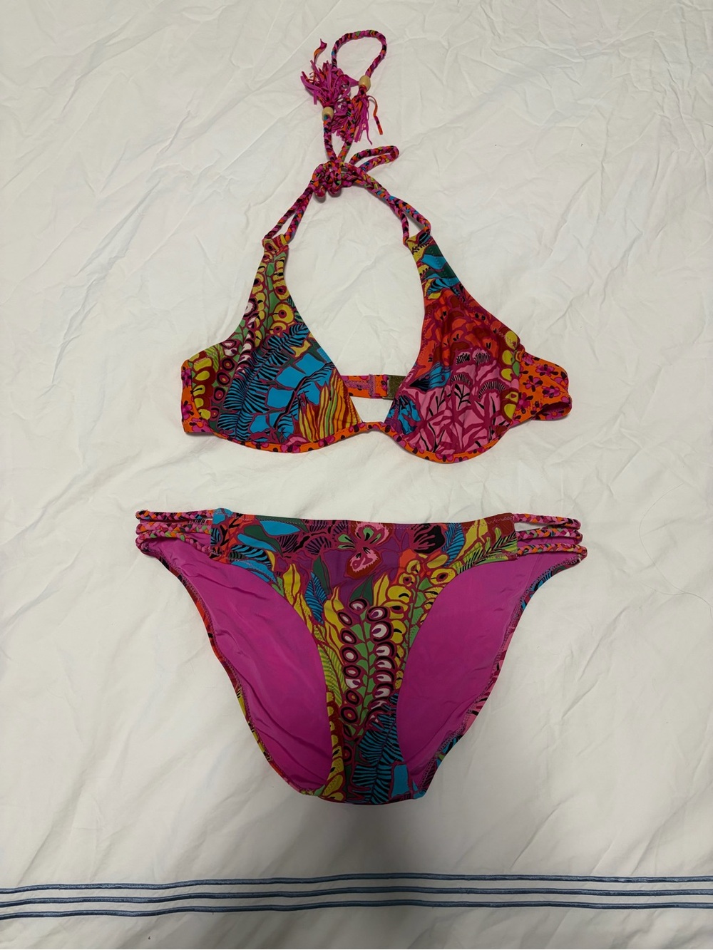 Nanette Lepore Pink Multicolor Tropical Halter Bikini